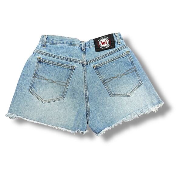 Vintage Y2K l.e.i. Denim Cutoff Shorts Bee Flower Embroidered Frayed Hem Size 7 - Picture 2 of 10
